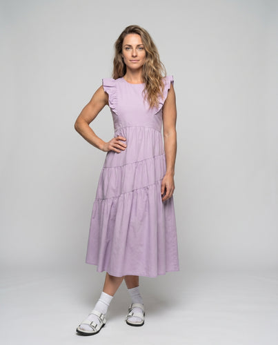 Damen Midi-Kleid mit raffinierter Rüschendetail und lockerem Schnitt