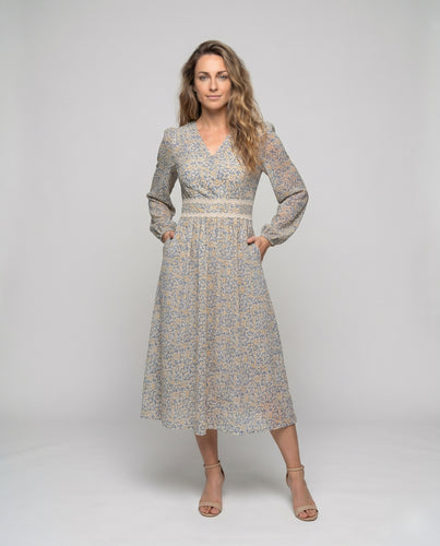 Damen Midi-Kleid mit romantischem Blumendruck und Spitzenakzenten