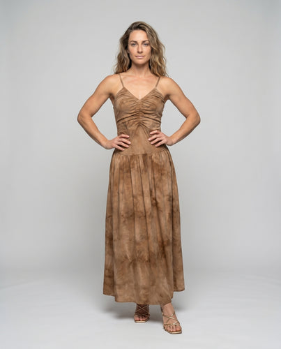 Damen Midi-Kleid mit Spaghettiträgern und schwingendem Rock