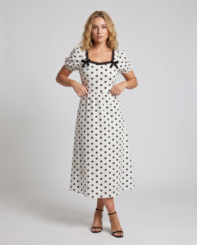Damen Midikleid mit Blumenmuster und voluminösen Ärmeln