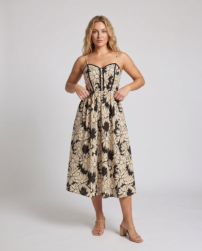 Damen Midikleid mit floralem Muster und verstellbaren Spaghettiträgern