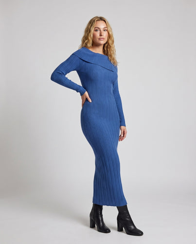 Damen Midikleid mit Off-Shoulder-Ausschnitt und raffinierten Rippdetails