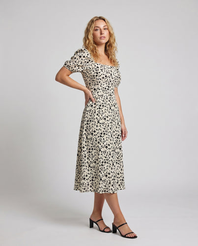 Damen Midikleid mit Puffärmeln und floralem Muster