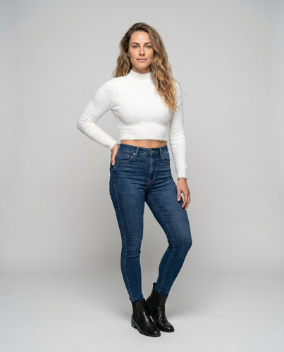 Damen Cropped Pullover mit weichem Material und hohem Kragen EB