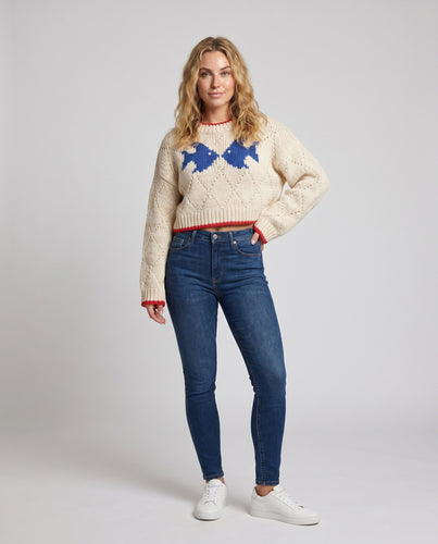 Damen Cropped Strickpullover mit weitem Schnitt und auffälligen Ärmeln EB