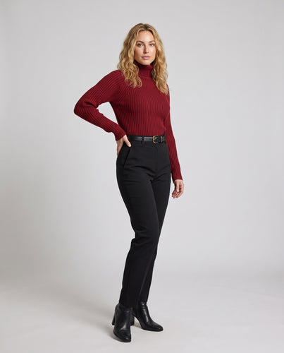 Damen Eleganter Strickpullover mit hohem Kragen und strukturierter Ripp-Optik EB