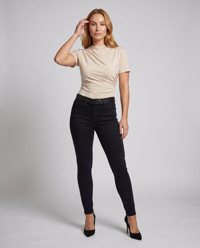 Damen figurbetontes Kurzarm-Shirt mit asymmetrischem Design EB
