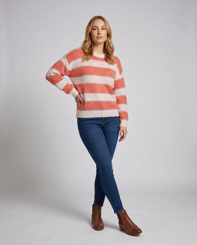 Damen gestreifter Kurzpullover mit weichem Handstrick EB