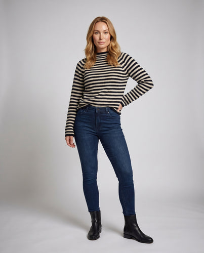 Damen Gestreifter Strickpullover mit weitem Schnitt EB