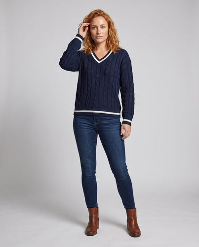 Damen Grober Strickpullover mit V-Ausschnitt und Ballonärmeln EB