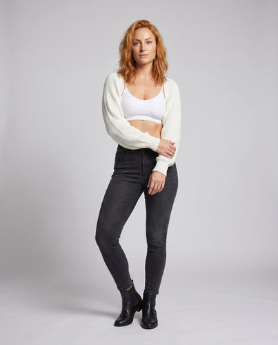 Damen Häkelstrickjacke mit weiten Ärmeln und offener Front EB