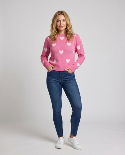 Damen Kuscheliger Strickpullover mit Herzmotiv und lässigem Schnitt EB