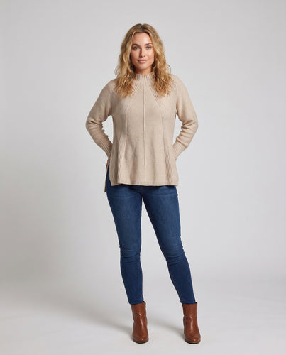 Damen Kuscheliger Strickpullover mit hohem Kragen und strukturiertem Design EB