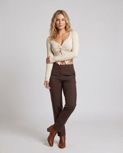 Damen Langarm-Basicshirt mit Twist-Detail EB