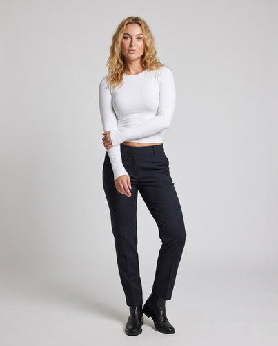 Damen Langarm Crop-Top aus elastischem Baumwollmix EB