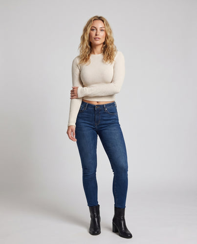 Damen Langarm Crop-Top im modernen Waffelmuster EB