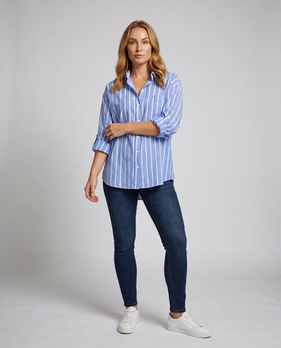 Damen Lässige Strandbluse mit modernem Streifenmuster EB