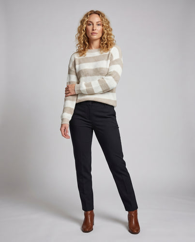 Damen lässiger Strickpullover mit breiten Streifen und lockerem Schnitt EB