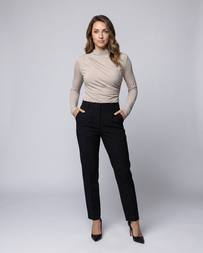 Damen Oberteil mit elegantem Drapé und hochgeschlossenem Kragen EB