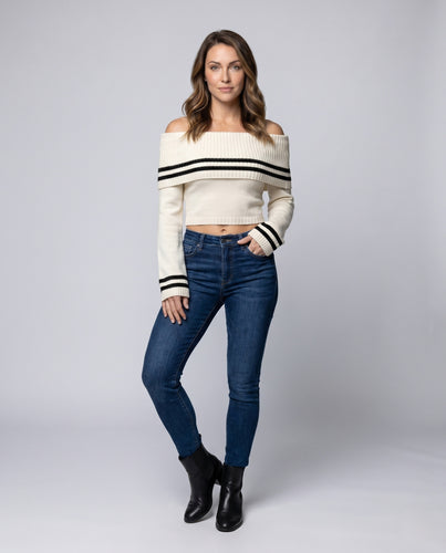 Damen off-shoulder Pullover mit Streifen EB