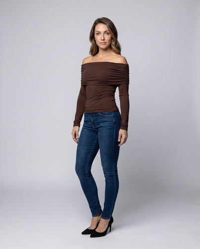 Damen Off-Shoulder Shirt mit eleganter Raffung EB