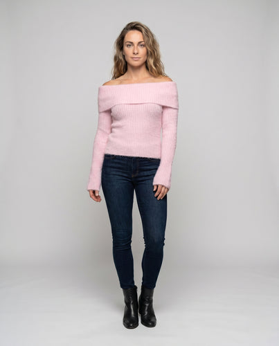 Damen Off-Shoulder Strickpullover mit Rippenstruktur EB
