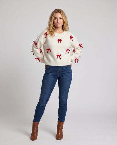 Damen Pullover mit dekorativen Schleifen-Details EB