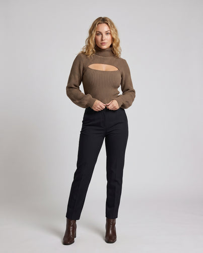 Damen Pullover mit hohem Kragen und cut-out Design EB