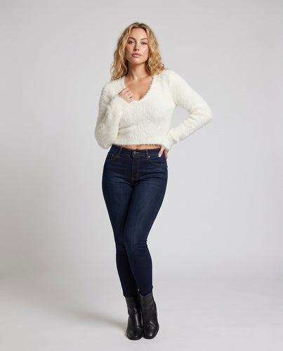 Damen Pullover mit V-Ausschnitt und kuscheligem Design EB