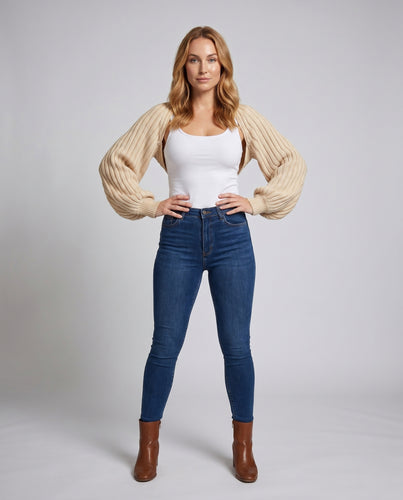 Damen Relaxed Strickjacke mit voluminösen Ärmeln EB