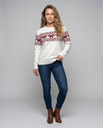 Damen Strickpullover mit festlichem Motiv und Rundhalsausschnitt EB