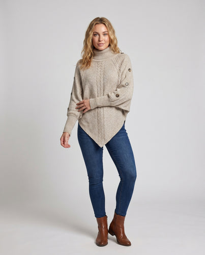 Damen Strickpullover mit hohem Kragen und eleganten Knopfdetails EB