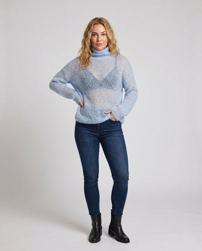 Damen Strickpullover mit hohem Kragen und lässigem Schnitt EB