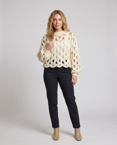 Damen Strickpullover mit luftiger Lochstruktur und weitem Schnitt EB