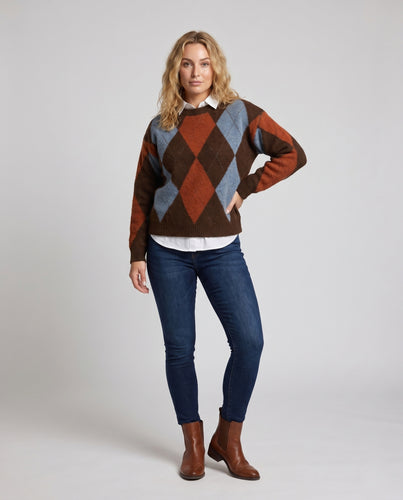 Damen Strickpullover mit modernem Rautenmuster EB