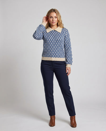 Damen Strickpullover mit modischem Kragen und exklusivem Muster EB