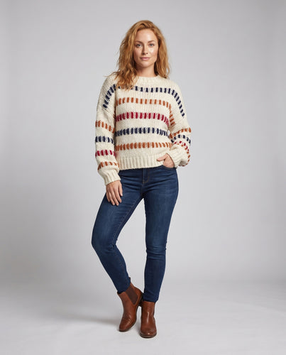 Damen trendiger gestrickter Pullover mit bunten Streifen EB