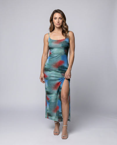 Damen Schlankes Maxikleid mit seitlichem Schlitz und Spaghettiträgern EB