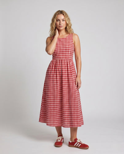 Damen Sommerliches Maxikleid mit Karomuster und verspielten Details EB