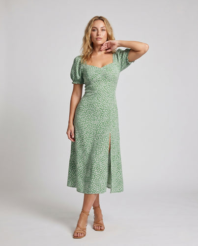 Damen Sommerliches Maxikleid mit puffärmel und schickem V-Ausschnitt EB