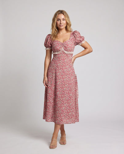 Damen Sommerliches Maxikleid mit Puffärmeln und floralem Design EB