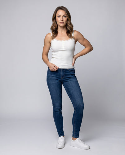 Damen Spitzen-Trägershirt mit Knopfleiste EB