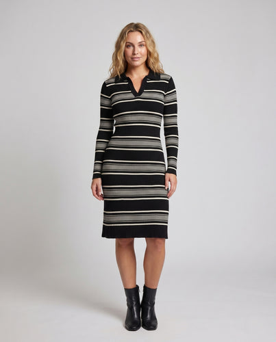 Damen Strickkleid mit Kragen und Streifenmuster EB