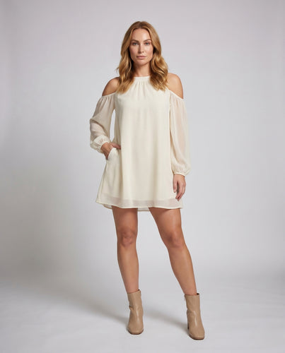 Damen Verspieltes Sommerkleid mit schulterfreien Ärmeln EB