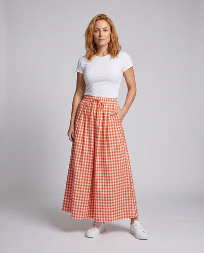 Damen Weit geschnittene Karohose mit elastischem Bund EB