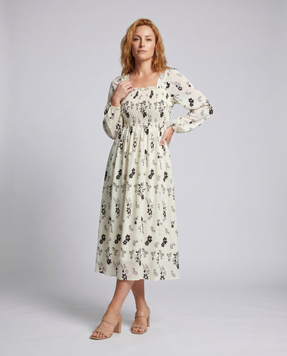 Damen Weit geschnittenes Maxikleid mit floralem Design und Puffärmeln EB