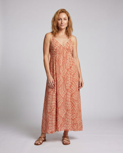Damen Weit geschnittenes Maxikleid mit Spaghettiträgern und Karo-Muster EB