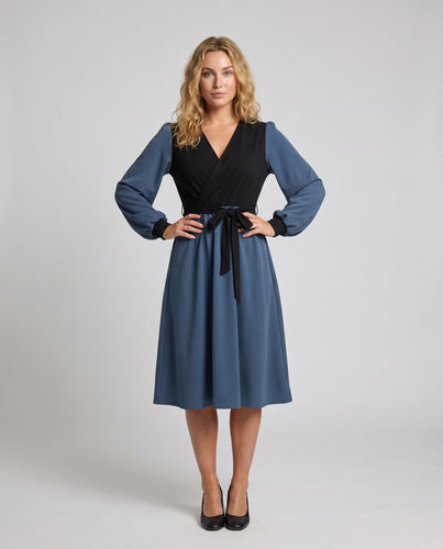 Damen Wrap-Kleid mit elegantem V-Ausschnitt und schickem Bindegürtel EB
