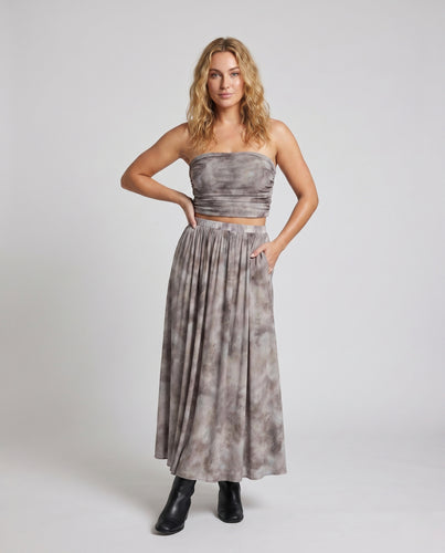 Damen Zweiteiliges Set mit gerafftem Oberteil und weiten Rock EB