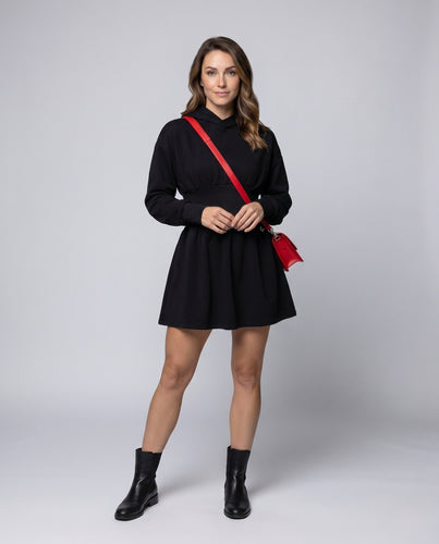 Damen modisches Freizeitkleid mit Kapuze und Rüschendetails EB